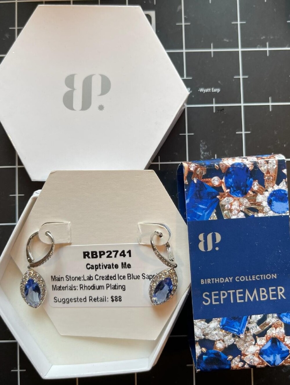 NIB Bomb Party "Captivate Me" Earrings RBP 2741 September Birthday Ice Sapphire
